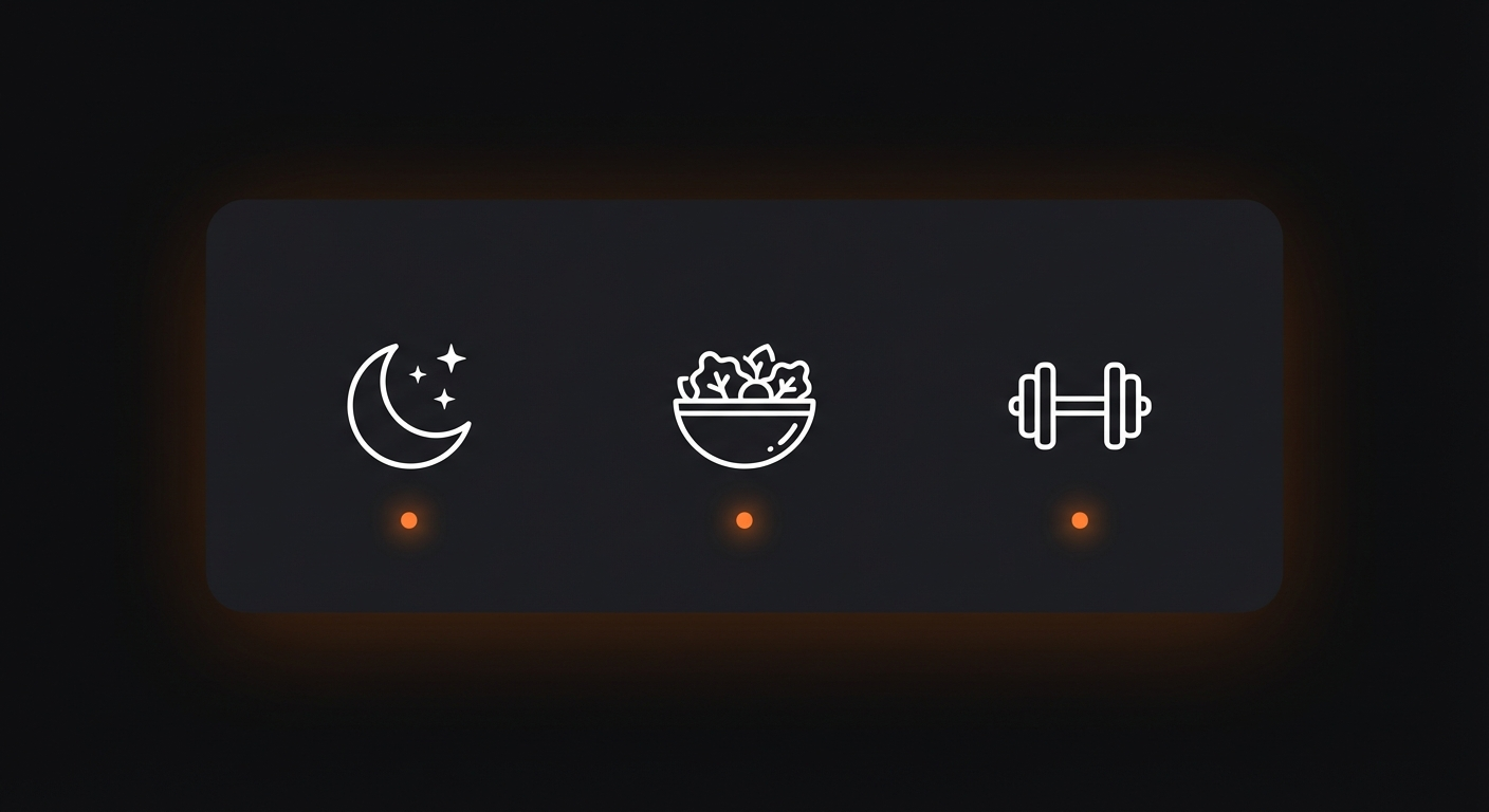 Habit tracking icons for sleep, diet, and exercise in Skinsera glow up tracker